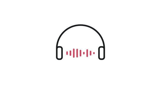 Animated linear headphone with music timeline animation. Volume of music concept icon.