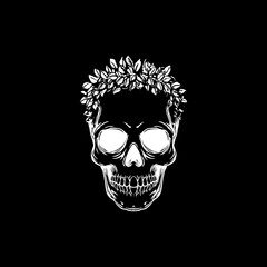 skull head with floral crown illustration vector