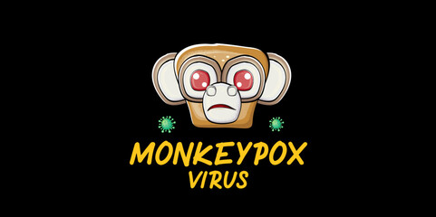 Funny Monkeypox virus horizontal banner for awareness and alert against disease spread, symptoms or precautions. Monkey Pox concept illustration with angry monkey face silhouette on black background