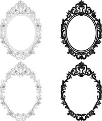 Vintage oval graphical frame in antique style. Vector.	