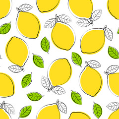 Seamless pattern lemon hand draw style vector illustration