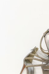 Fototapeta na wymiar Fashion beauty blog background. Shoes store. Woman high heel shoes on white background.