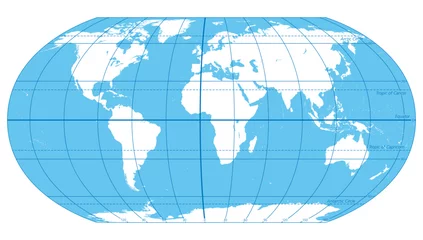 Foto op Canvas The World, important circles of latitudes and longitudes, blue colored political map. Equator, Greenwich meridian, Arctic and Antarctic Circle, Tropic of Cancer and Capricorn. Illustration. Vector. © Peter Hermes Furian