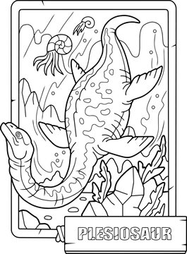 prehistoric dinosaur plesiosaurus, coloring book for children, outline illustration