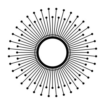 Sun symbol. Solar disk with 72, six times twelve, rays of light, with dots on each end. Variations of the sign are used for a solar monstrance, an ostensorium, used as a vessel for the holy of holies.