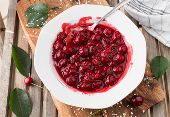 Cherry compote fresh and homemade cooked