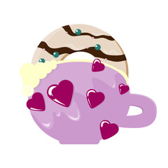 Sweets in a mug, sweet mug, sweet donut mug, donut mug, glazed donuts, confectionery.