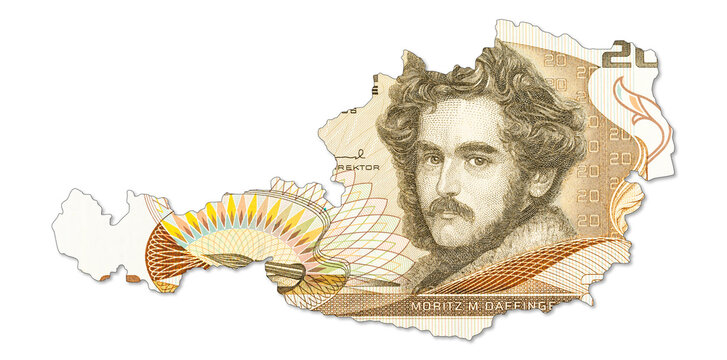 20 austrian schilling bank note in shape of Austria