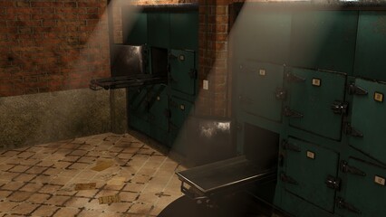 3D-illustration of an old and grungy autopsy room