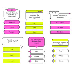 Quiz test lottery millionaire. Quiz game interface set. Vector templates. 