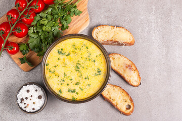 Creamy chicken and cheese soup. Comfort food.