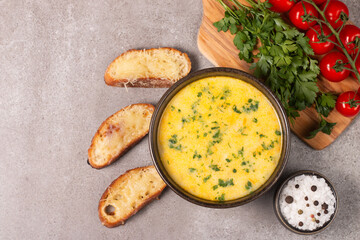 Creamy chicken and cheese soup. Comfort food.