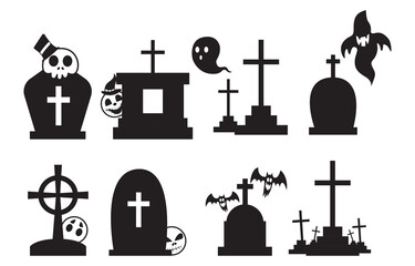 Halloween party cartoon set vector illustration  design tombstone rip