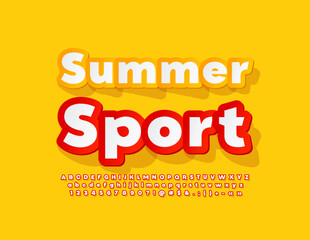 Vector colorful poster Summer Sport. Bright Sticker Alphabet Letters and Numbers set. Modern creative Font