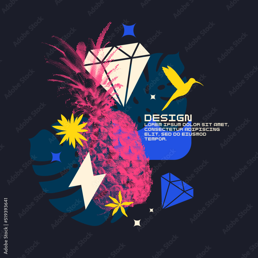 Poster vector graphics in a style with geometric elements. template for the design. illustration of a pinea