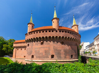 Fototapeta premium Barbican fortification in Krakow on a sunny day.