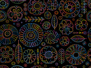 Fairy floral mandala background. Magic garden art. Seamless pattern for your design