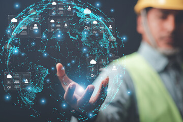 engineer or businessman Use your smartphone to exchange industrial systems, technology, industry...