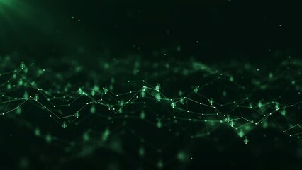 social media technology communication network connection concept. There is a polygon connected to a slow moving people icon on a dark green background. - Powered by Adobe