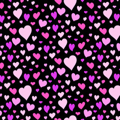 Seamless pattern of pink hearts on a black background. Pattern for textiles, postcards, wrapping paper, fabric.
Festive pattern for Valentine's Day. Vector illustration