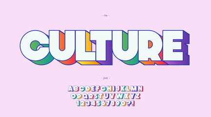 Vector culture font 3d bold color style trendy typography for infographics, motion graphics, video, promotion, decoration, logotype, party poster, t shirt, book, animation, banner, game, printing. 10