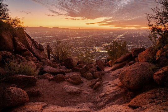 Sunset Hike on Camelback Mountain with Phoenix Skyline