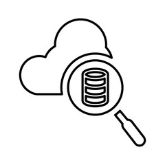 Server, search database outline icon. Line art vector.