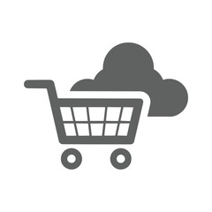 Cloud shopping, basket, hosting icon. Gray vector graphics.