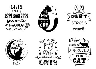 Cat with quotes Set of cat signs, symbols, emblem badge. Funny kitten vector designs. - obrazy, fototapety, plakaty