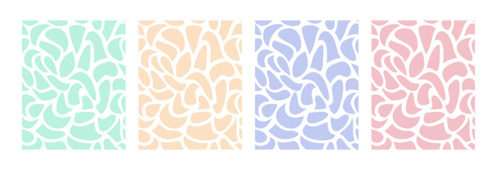 Set of seamless vector background patterns with biological shapes vintage coulourful