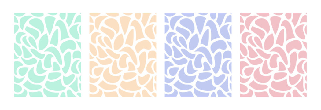 Set of seamless vector background patterns with biological shapes vintage coulourful