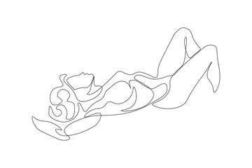 One line art drawing. Woman body. Hand drawn erotic design isolated on white background. Can be used like template, poster, beauty card, placard etc. Vector illustration - obrazy, fototapety, plakaty