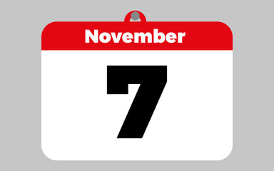 November, 7. White and red calendar.