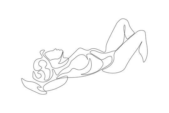 One line art drawing. Woman body. Hand drawn erotic design isolated on white background. Can be used like template, poster, beauty card, placard etc. Vector illustration