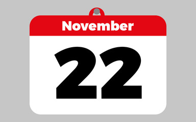 November, 22. White and red calendar.
