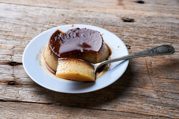 Homemade egg flan with caramel