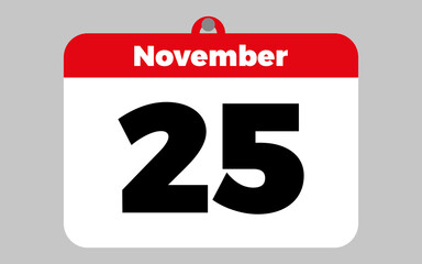 Fototapeta premium November, 25. White and red calendar.
