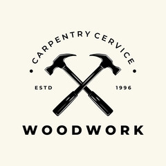 hammer carpentry vintage logo vector illustration template design