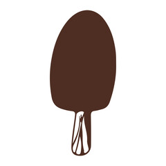 Ice cream with chocolate on wooden stick in doodle style isolated on white background. 