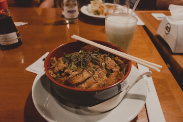 bowl of japanese chicken katsu in the restaurant