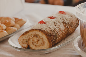 christmas dessert of roll with pastry cream