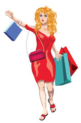 Blond in red dress shopper