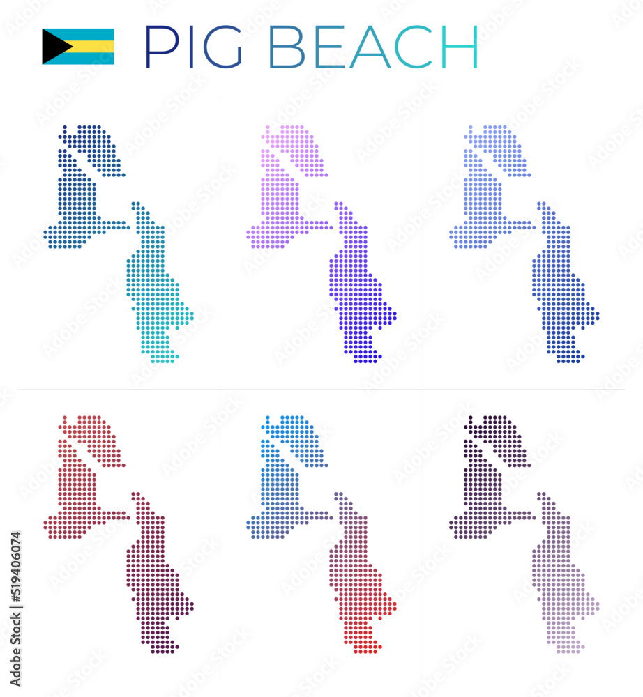 Aufkleber pig beach dotted map set. map of pig beach in dotted style. borders of the island filled with beauti