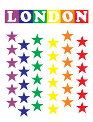 The inscription LONDON.
Vector LGBT pattern for T-shirt made for Great Britain pride parade with pride elements. LGBT symbol in rainbow colors.