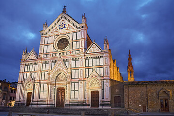 Fototapeta na wymiar Florence, Tuscany, Italy: the renaissance Basilica di Santa Croce (Basilica of the Holy Cross), the Franciscan church known also as the Temple of the Italian Glories