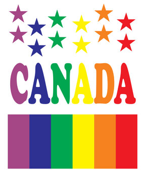 The inscription CANADA.
Vector LGBT pattern for T-shirt made for Canada pride parade with pride elements. LGBT symbol in rainbow colors.