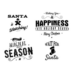 Christmas Calligraphy Quotes Designs. Xmas Typography Labels. Happy Holidays Lettering - Santa is Watching. Stock vector