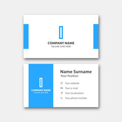 Letter "I" alphabet logo with business card template. Vector graphic design elements for company logo. Color blue.