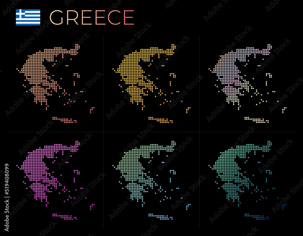 Poster greece dotted map set. map of greece in dotted style. borders of the country filled with beautiful s