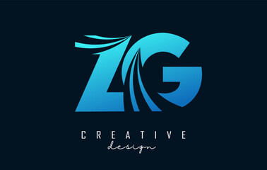 Creative blue letter ZG z g logo with leading lines and road concept design. Letters with geometric design. Vector Illustration with letter and creative cuts.
